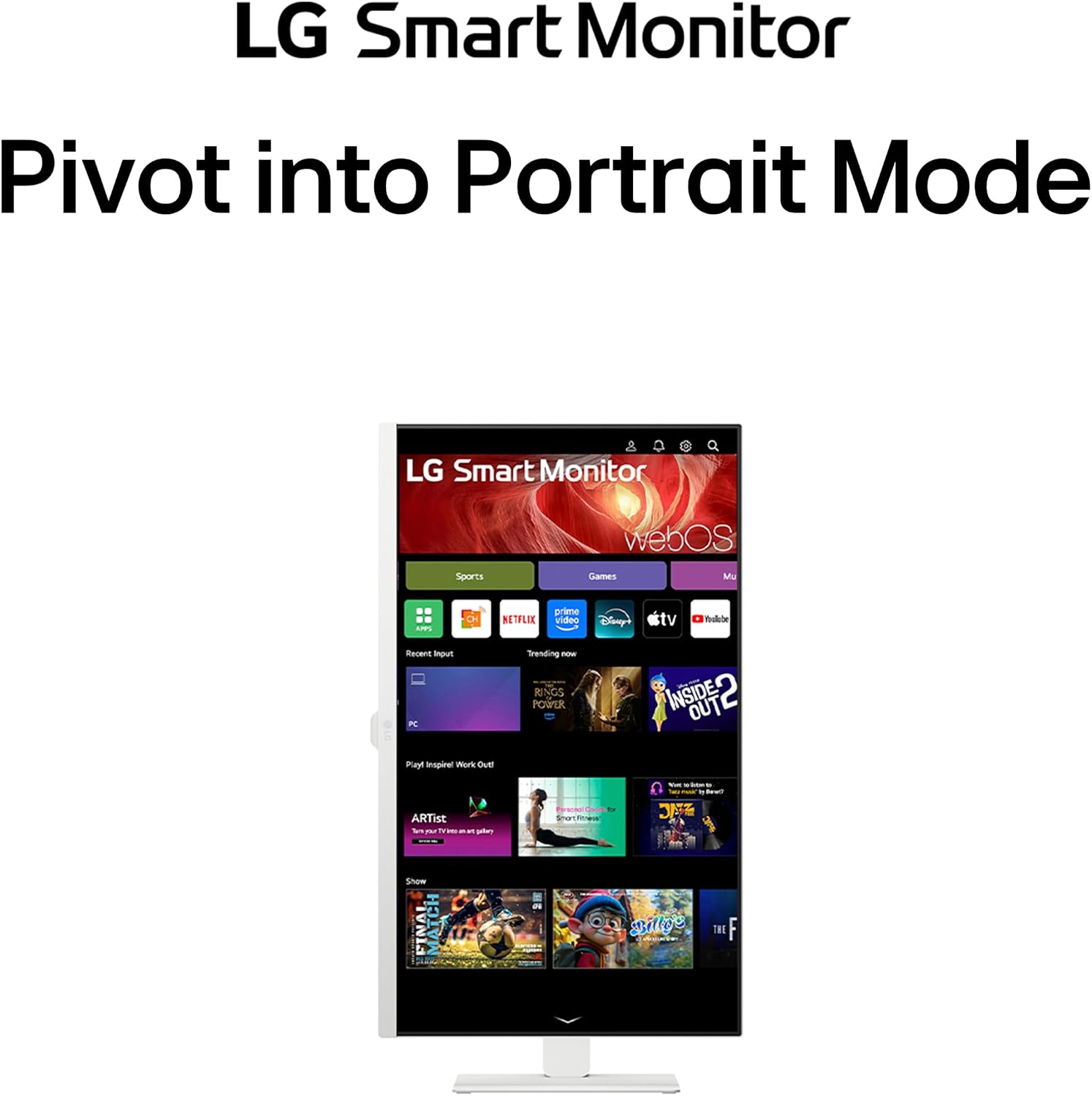 LG 27U730SA-W 27-Inch Smart 4K UHD (3840 x 2160) IPS Computer Monitor, HDR10, Built-in Speaker, Screen Share, Bluetooth, Remote Control, HDMI, USB Type-C PD 65W, Tilt/Height/Swivel/Pivot Stand, White