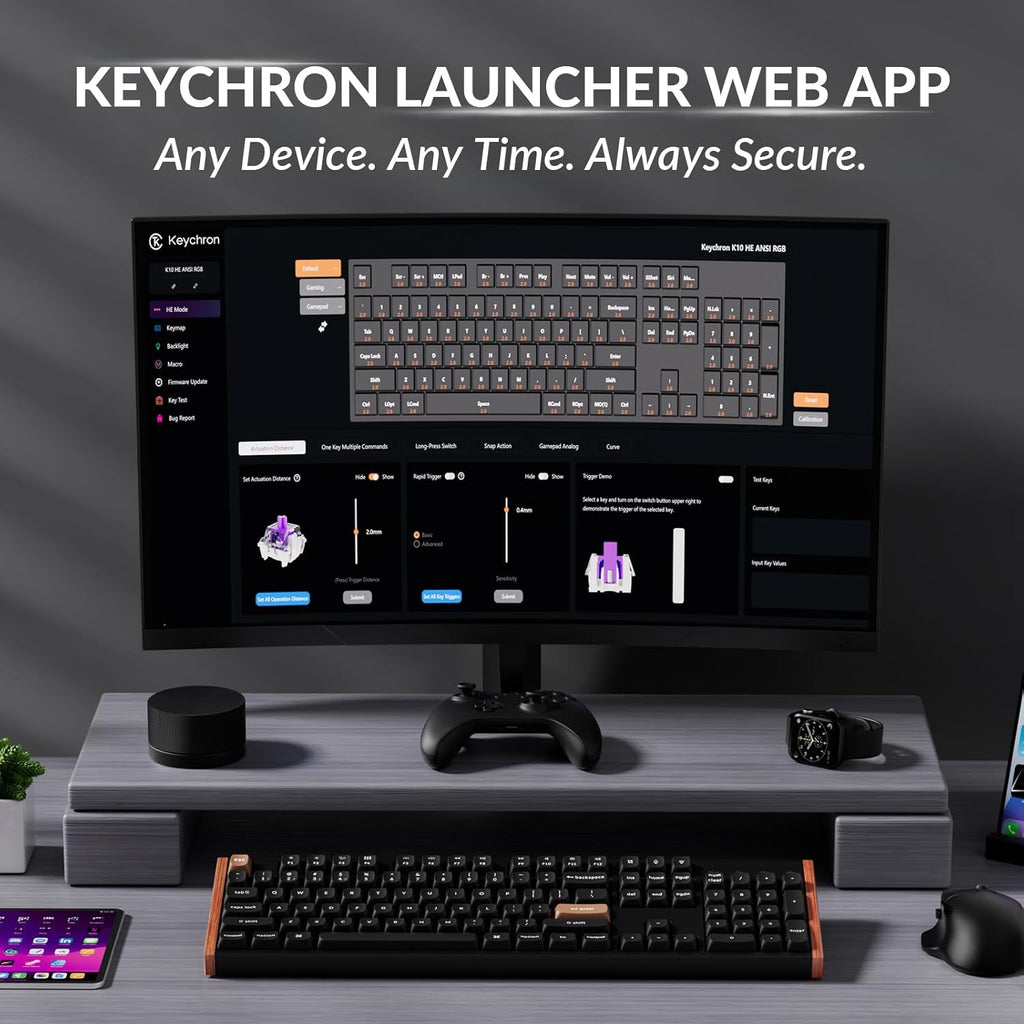 Keychron K10 HE Hall Effect Keyboard, Gateron Double-Rail Magnetic Nebula Switch, Full-Size Tri-Mode Wireless Keyboard with Rapid Trigger, Adjustable Actuation, RGB, Aluminum + Wooden Frame