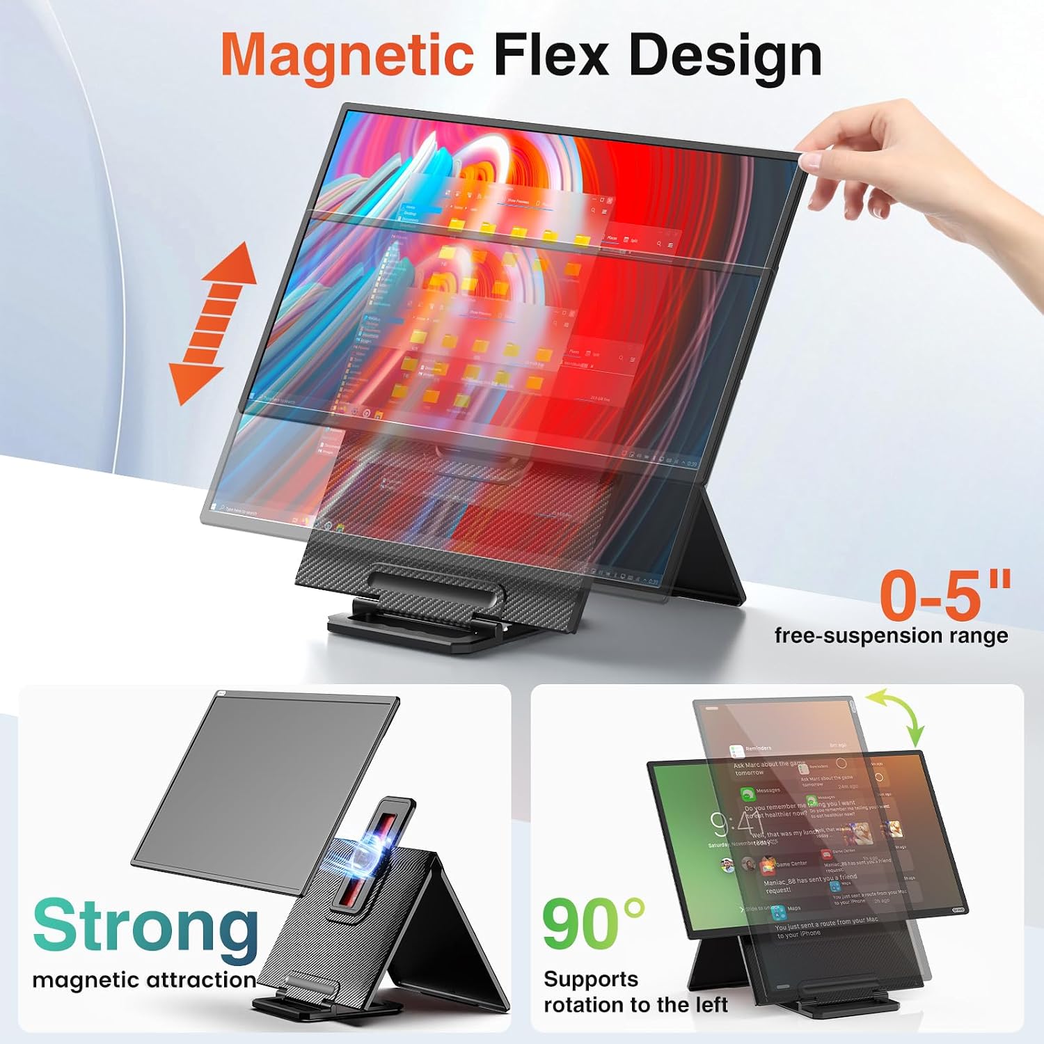 24' Large Portable Monitor, 1080P FHD 100Hz IPS Monitor, Height-Adjustable & Rotatable Screen(Horizontal/Vertical), Built-in Speakers, Requires Wall Outlet, Travel Monitor for Laptop / MacBook / PC