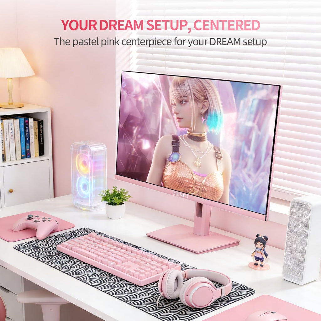 CUNPU 27 Inch Pastel Pink Gaming Monitor QHD 2560x1440 180/200Hz 1ms GTG Fast IPS Computer Monitor, 90% DCI-P3, Adaptive Sync, Built in Speaker, Height/Swivel/Tilt/Pivot Adjustable Stand, HDMI,DP