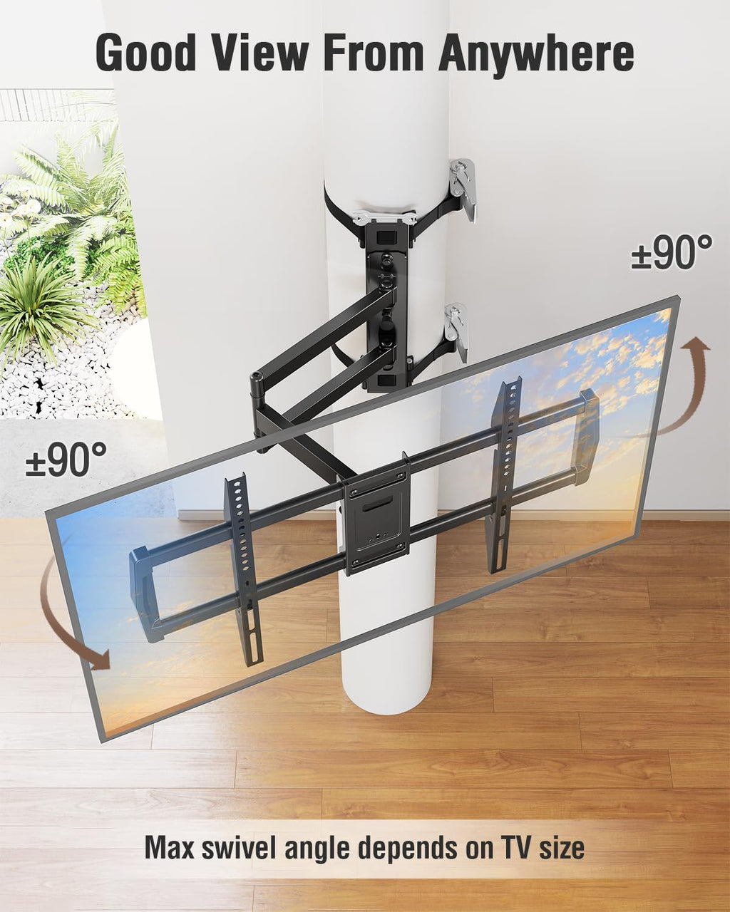 ELIVED Pillar TV Mount for Most 32'-75' TVs, Column TV Mount for Gazebo Patio Pergola, No Drill Full Motion tv Bracket Swivel and Tilt, Fits Multi-Shaped Poles, Max VESA 600x400mm, 88 Lbs.