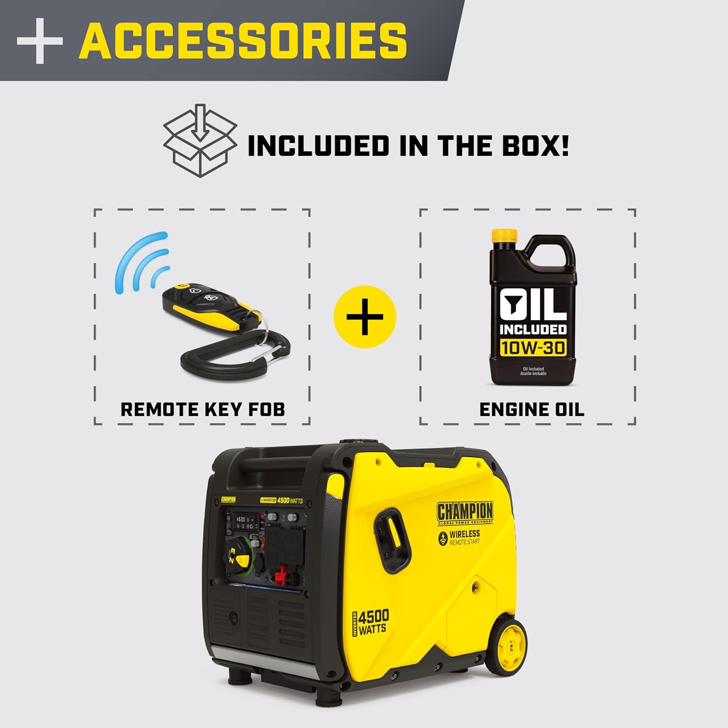 Champion Power Equipment 4500-Watt Wireless Remote Start Inverter Generator with Quiet Technology and CO Shield