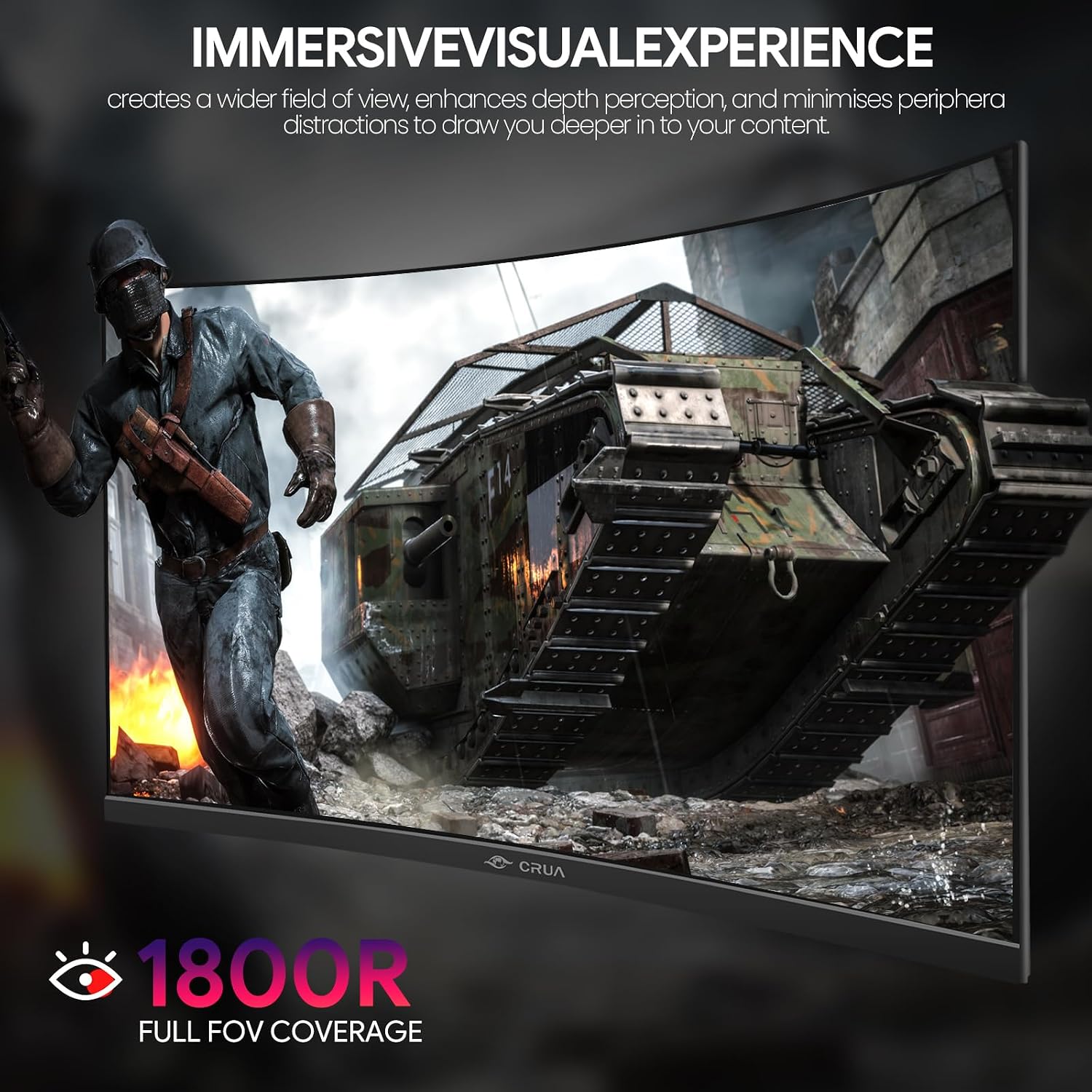 CRUA 27' Curved Gaming Monitor, FHD 1920x1080P, 144Hz/180Hz Computer Monitor, 1800R VA Screen, 120% sRGB, AMD FreeSync, HDMI & DP, Wall Mount Install- Black