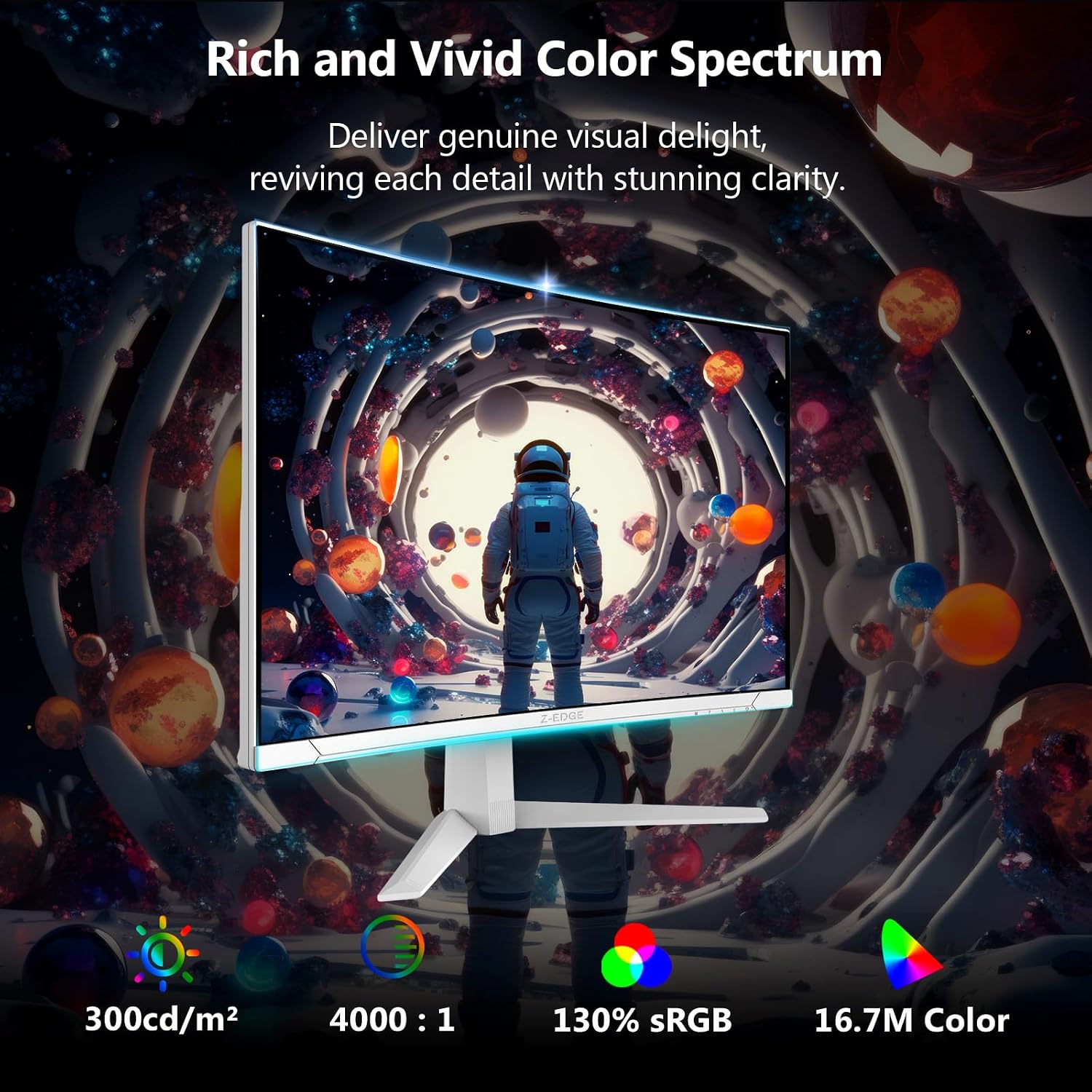 Z-Edge 27 inch Curved Gaming Monitor, FHD 1080P 300Hz Curved Monitor 1500R Computer Monitor, MPRT 1ms Monitor, 16.7M Colors, UG27S 2X DP 1.4 Ports and 2X HDMI 2.0 Ports (White)