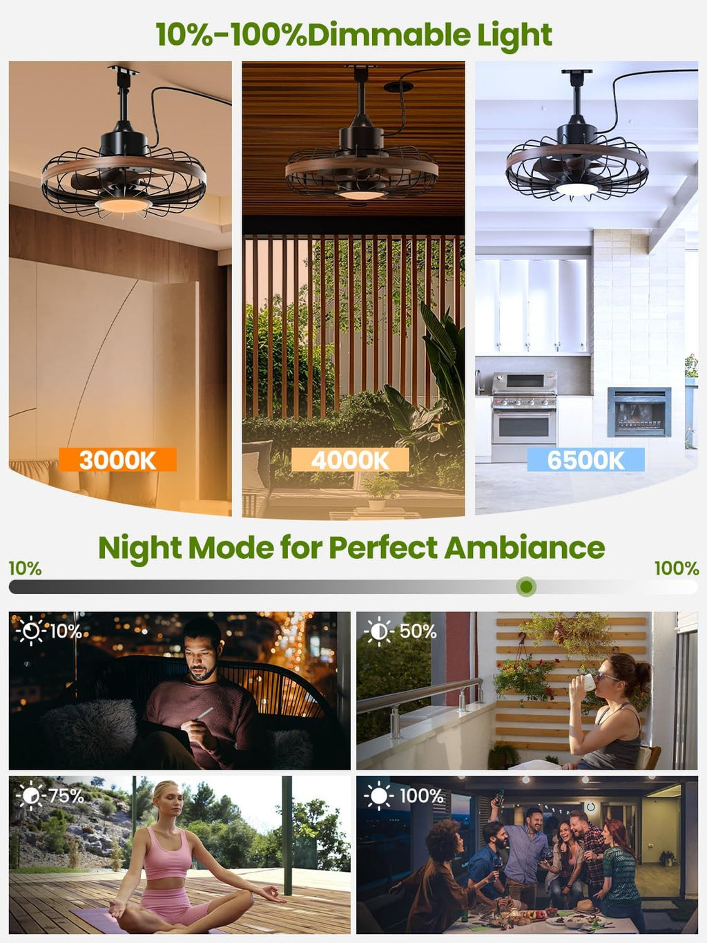 Outdoor Ceiling Fans with Light for Patios, 18 Inch Ceiling Fan Smart APP & Remote Control, 6 Speeds, 3 Color Temperatures, Gazebo Lights Outdoor Ceiling Fans for Patio Waterproof,Porch
