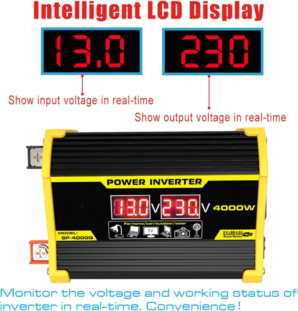 4000W 12V to 110V/220V Solar System Combination Inverter Solar Panel Kit Solar Generator Home Grid System 30A Controller + 18w12v Solar Panel (Color : Yellow, Size : 12V-220V)
