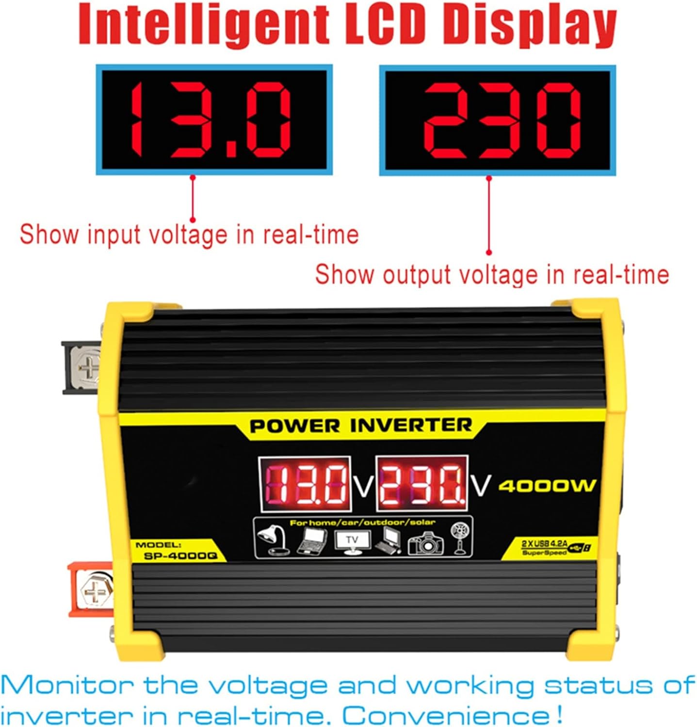 4000W 12V to 110V/220V Solar System Combination Inverter Solar Panel Kit Solar Generator Home Grid System 30A Controller + 18w12v Solar Panel (Color : Yellow, Size : 12V-220V)