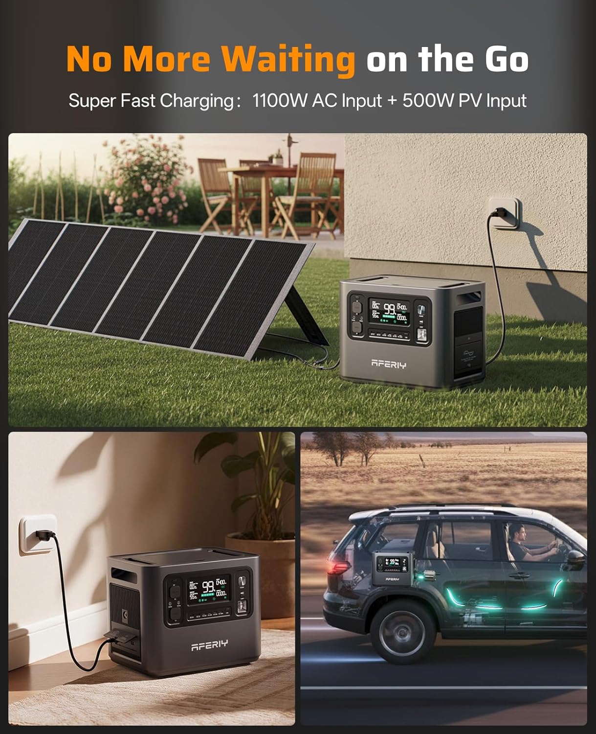 AFERIY 2048Wh Portable Power Station 2400W (Peak 4800W),P210 LiFePO4 Battery Generator,AC Fast Charging, 12V/25A XT60 DC output port,UPS Power Outages,Home Backup,Camping(Solar Panel Optional)