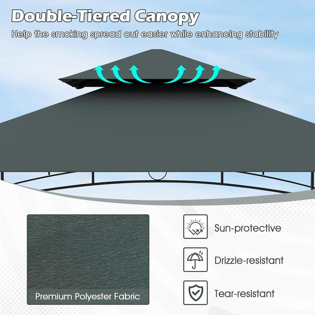 Tangkula 8x5 Ft Grill Gazebo, 2-Tier Barbecue Gazebo with 2 Shelves, 7 Hooks, Metal Frame, Outdoor Grill Canopy for Backyard Garden Poolside (Grey)