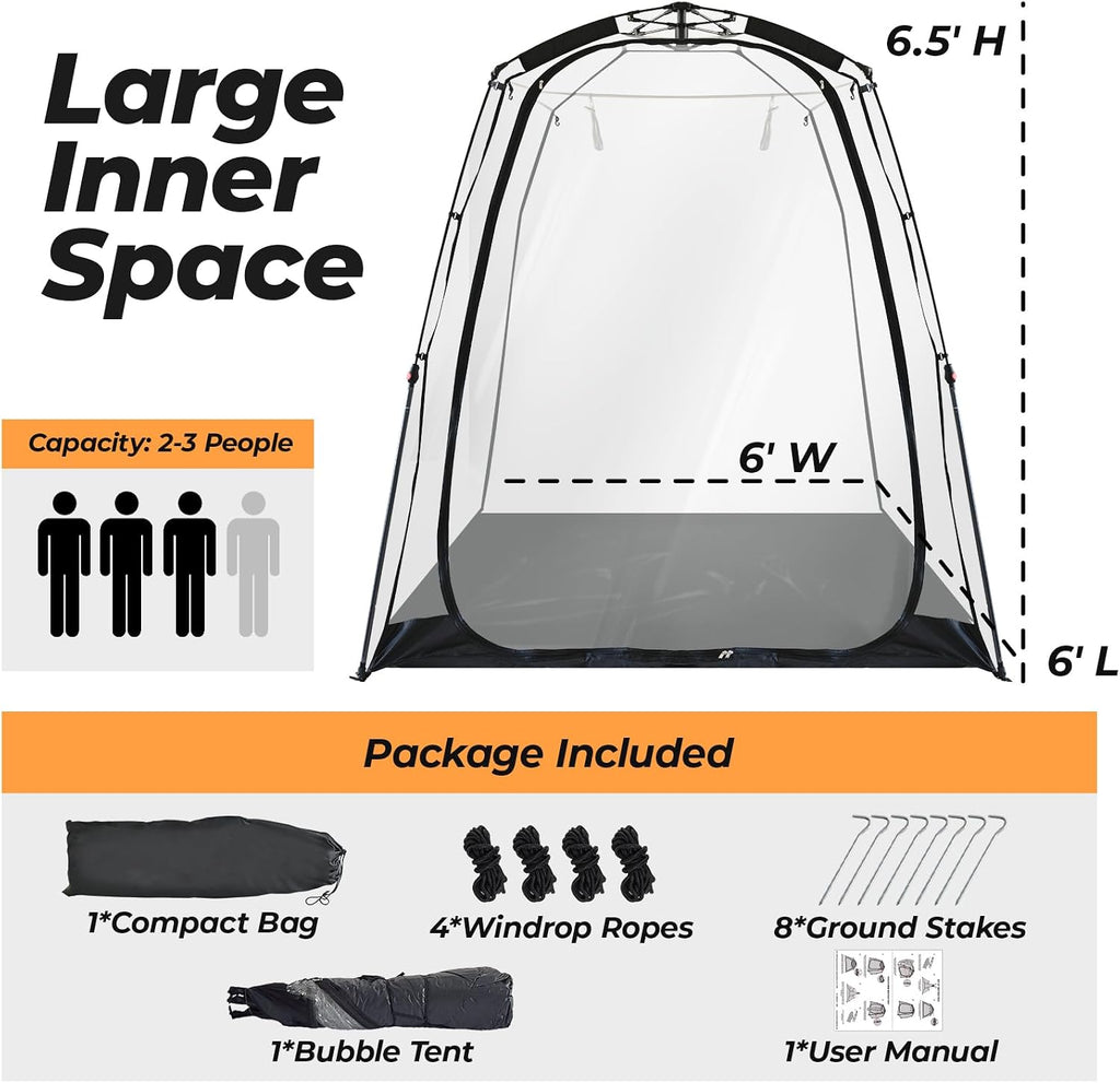 All Weather Proof Pod Pop Up Bubble Tent for 3-8 People, Large Oversize Dome House, Cold Protection Camping Tent, Winter Instant Igloo for Outdoor Activities