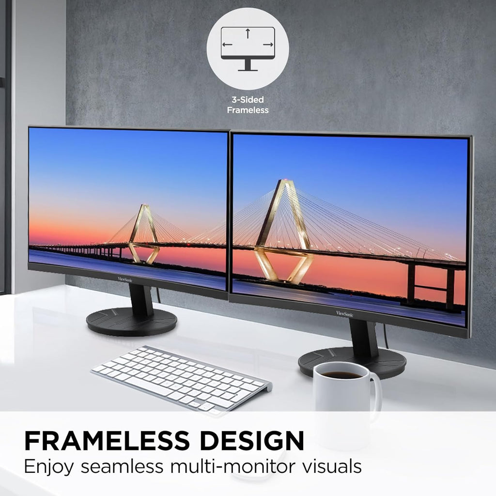 ViewSonic VA2416C 24 Inch 1080p Curved Monitor, Frameless Design with Variable Refresh Rate for Home Entertainment, HDMI, and DisplayPort Inputs