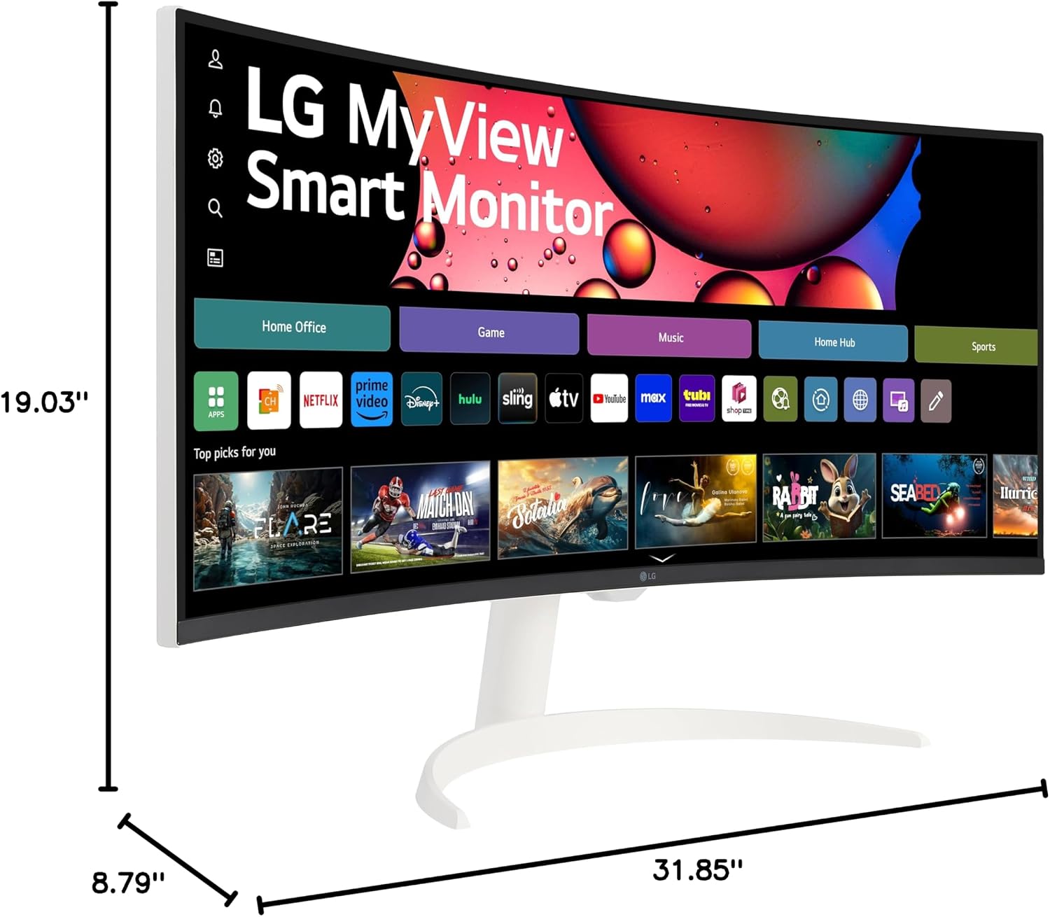 LG 34SR63QA-W 34 inch Smart Curved Monitor with Streaming TV, QHD 1440p, UltraWide Screen, USB Type-C 65W PD, 1800R, webOS, HDR10, 100Hz, Built-in Speaker, AirPlay2, Screen Share, Bluetooth, White
