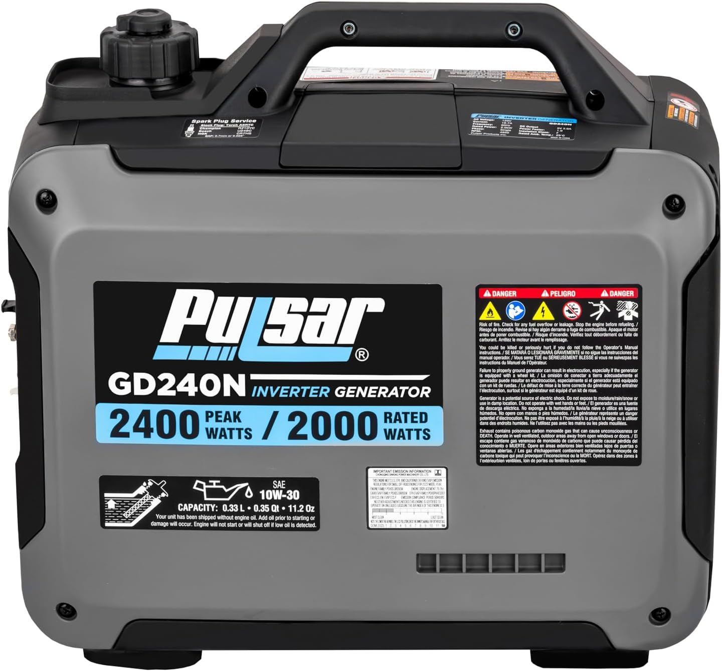 Pulsar 2,400W Portable Gas-Powered Quiet Inverter Generator With USB Outlet & Parallel Capability, GD240N