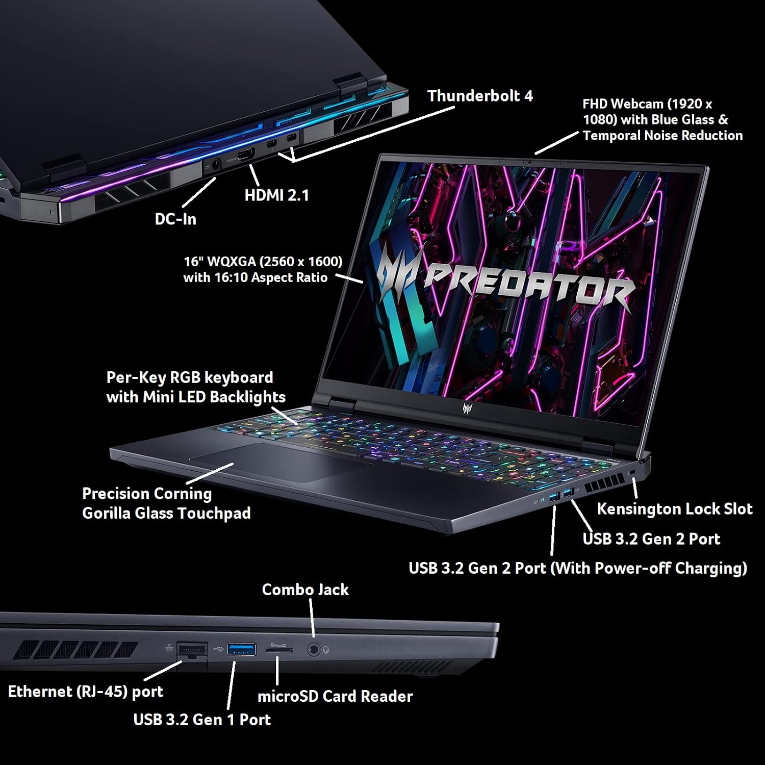 Acer Predator Helios 16 Gaming Laptop | 13th Gen Intel Core i7-13700HX | NVIDIA GeForce RTX 4060 | 16' 2560 x 1600 165Hz G-SYNC Display | 16GB DDR5 | 1TB Gen 4 SSD | Killer Wi-Fi 6E | PH16-71-74UU