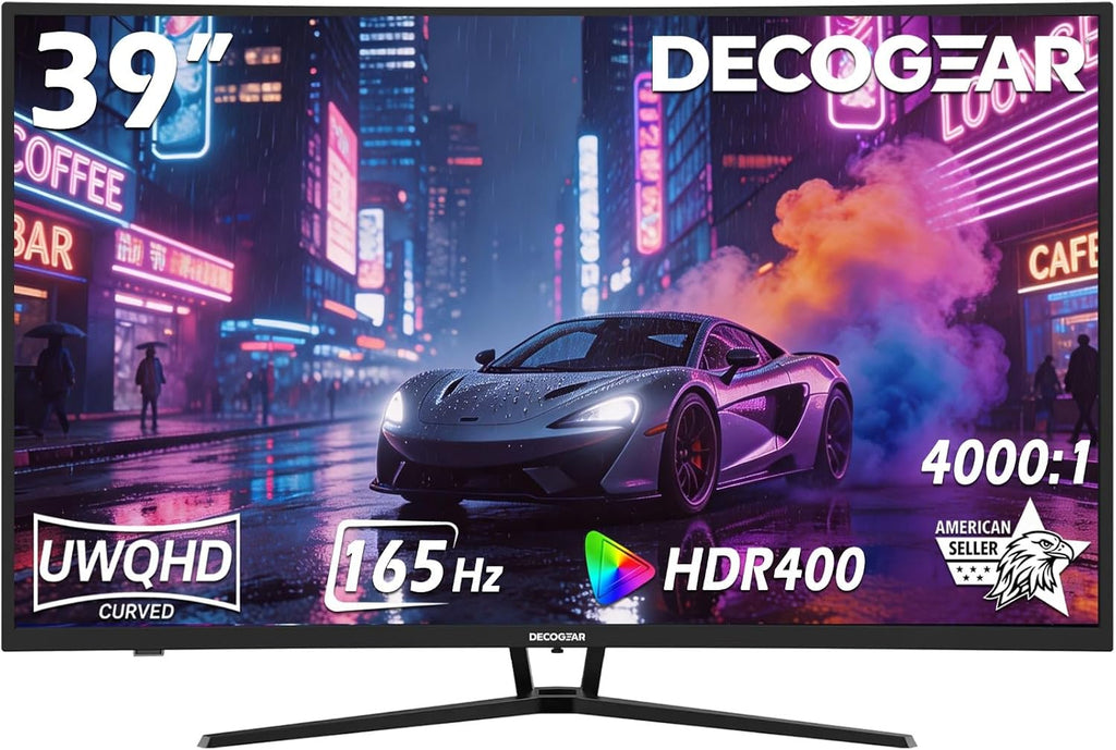 Deco Gear 39' Curved Widescreen Gaming Monitor | 2560x1440 | 1ms MPRT | 165 Hz | 16:9 | HDR400 | 4000:1 | 1 x HDMI | 1 x DisplayPort - Limited Black Edition