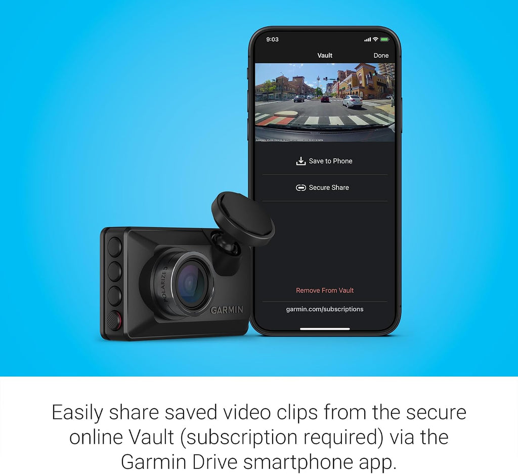Garmin Dash Cam™ X210, Compact 1440p HD Dash Cam with a 140-degree Field of View, Built in Clarity™ Polarizer, Voice Controlled, GPS, 2.4' Display, Automatic Recording