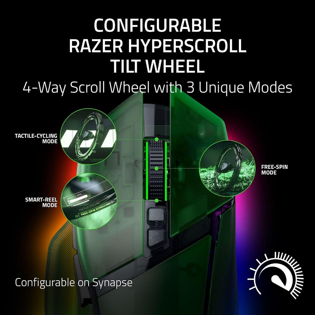 Razer Basilisk V3 Pro 35K Wireless Gaming Mouse: HyperScroll Tilt Wheel - 35K DPI Optical Sensor Gen 2-13 Customizable Controls - RGB - Optical Switches Gen 3 - Up to 140 Hr Battery - Phantom Green