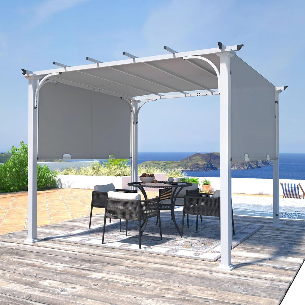 COOS BAY 10x10 Outdoor Retractable Pergola, Steel Frame Pergola for Patio, Backyard & Garden, Weather Resistant Textilene Shade, Gray
