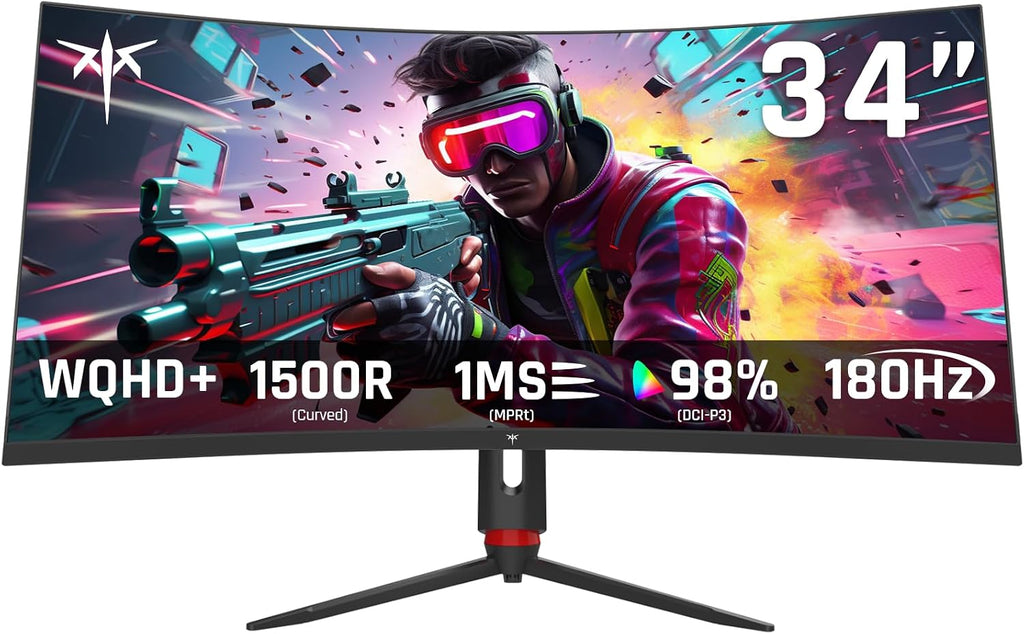 KTC 34 inch Curved Ultrawide Gaming Monitor, 180Hz WQHD 3440x1440 PC Monitor, 21:9, 1ms, 1500R, Adaptive Sync, HDMI Display Port, PBP/PIP, Height/Tilt/Swivel/Pivot Adjustment, VESA Mount, H34S18S