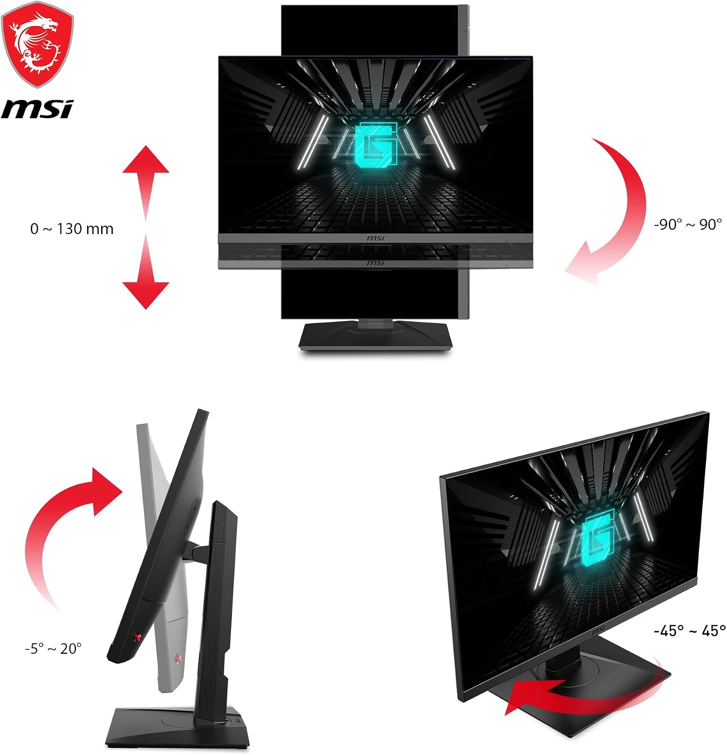 msi G272QPF, 27' Gaming Monitor, 2560 x 1440 (QHD), Rapid IPS, 1ms, 170Hz, G-Sync Compatible, HDR Ready, HDMI, Displayport, Tilt, Swivel, Height Adjustable, Pivot