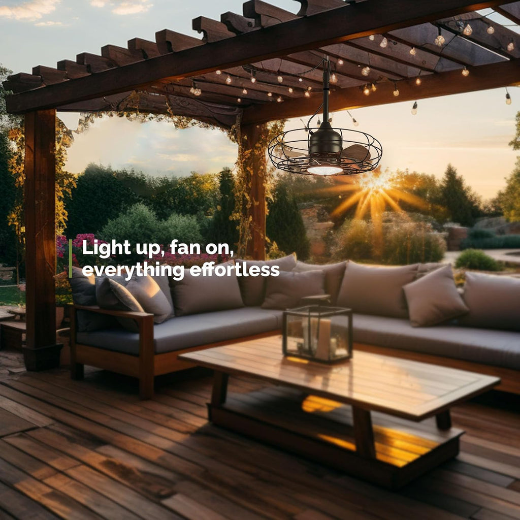 Orison Outdoor Ceiling Fans with Light, 21'' Wet Rated Outdoor Hanging Fan for Gazebo, Plug in Caged Lighting for Pergola Canopy, Hanging with Hook, 3 Color LED Light, Waterproof