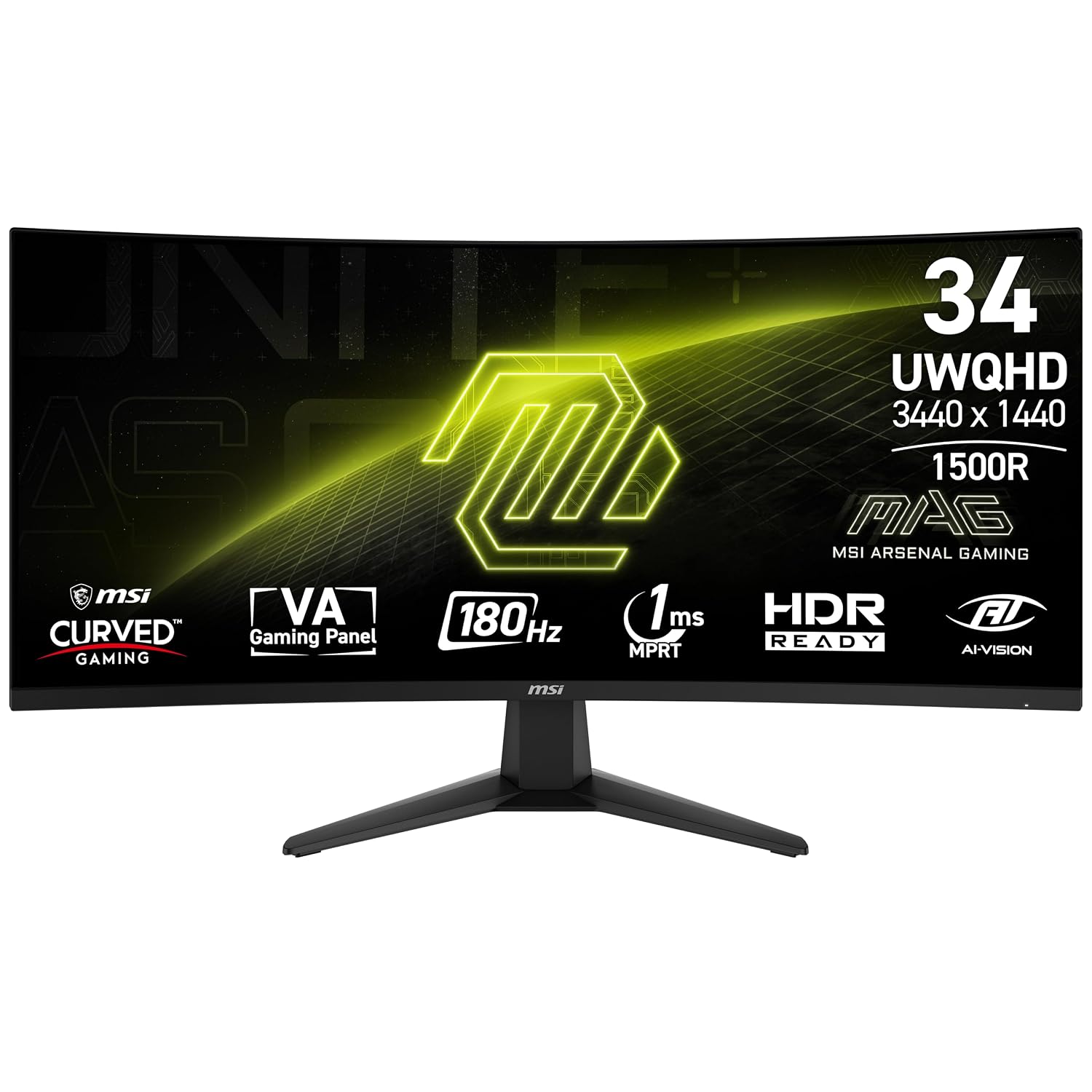 msi MAG 346CQ 34-inch 3440 x 1440 (UWQHD) Gaming Monitor, 180Hz, Adaptive-Sync, HDMI, DisplayPort, VESA Mountable, Tilt, Height Adjustable, Speaker, 1ms, Black