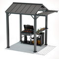 Modern Shade 6'x8' Grill Gazebo Hardtop with Galvanized Steel Roof, BBQ Gazebo with Pergola Extension, Outdoor Canopy with Rust-Resistant Metal Frame for All-Season BBQ Patio Backyard