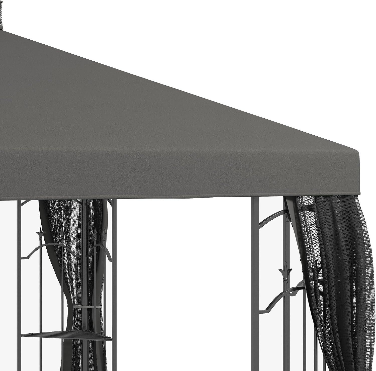Outsunny 10' x 12' Patio Gazebo with Corner Frame Shelves, Double Roof Outdoor Gazebo Canopy Shelter with Netting for Patio, Wedding, Catering & Events, Gray