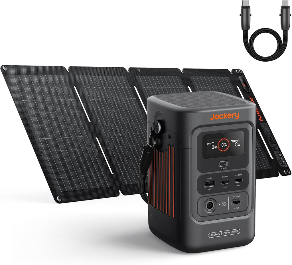 Jackery Explorer 240D Power Bank and 40W Solar Panel (80,000mAh), LiFePO4 Battery Portable Power Station, USB-C Cable Included,200W DC Output,1-Hour Fast Charging, Compact for Outdoor, Camping, Travel