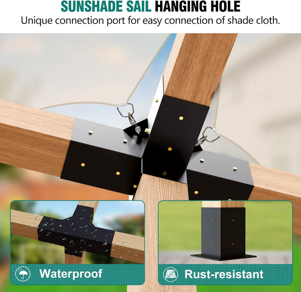 HAYOHRT Pergola Brackets, Woodworks Pergola Kit 4PC 3-Way Corner Bracket & 2PC 4-Way Bracket & 4PC Post Base for 4x4'' (Actual: 3.5x3.5'') Wood Beams Elevated Wood Stand Kit Pergola/Gazebo Kit