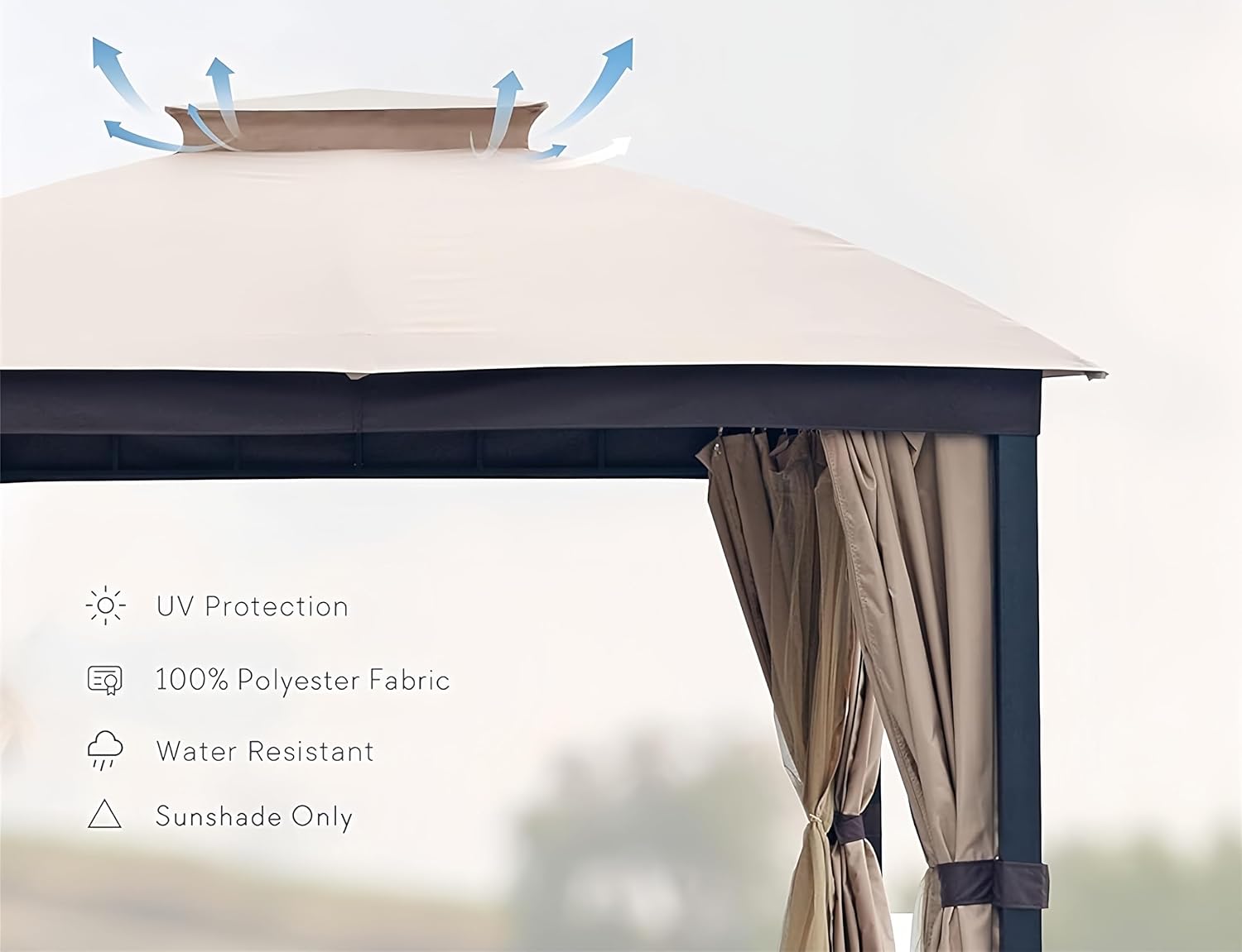 Sannwsg Outdoor Patio Gazebo 10x10 FT, Soft Top Gazebo Canopy with Double Roof, Square Metal Frame, Mosquito Netting & Privacy Curtains, for Backyard & Deck, Beige Netting