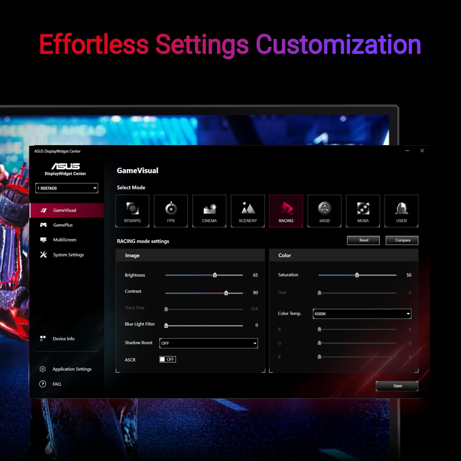 ASUS ROG Strix 27' 1440P USB-C HDR Gaming Monitor (XG27ACG) -QHD, 180Hz, 1ms, Fast IPS, DCI-P3 95%, Extreme Low Motion Blur Sync, G-Sync Compatible, Tripod Socket, Aura Sync, AI Gaming, 3yr Warranty