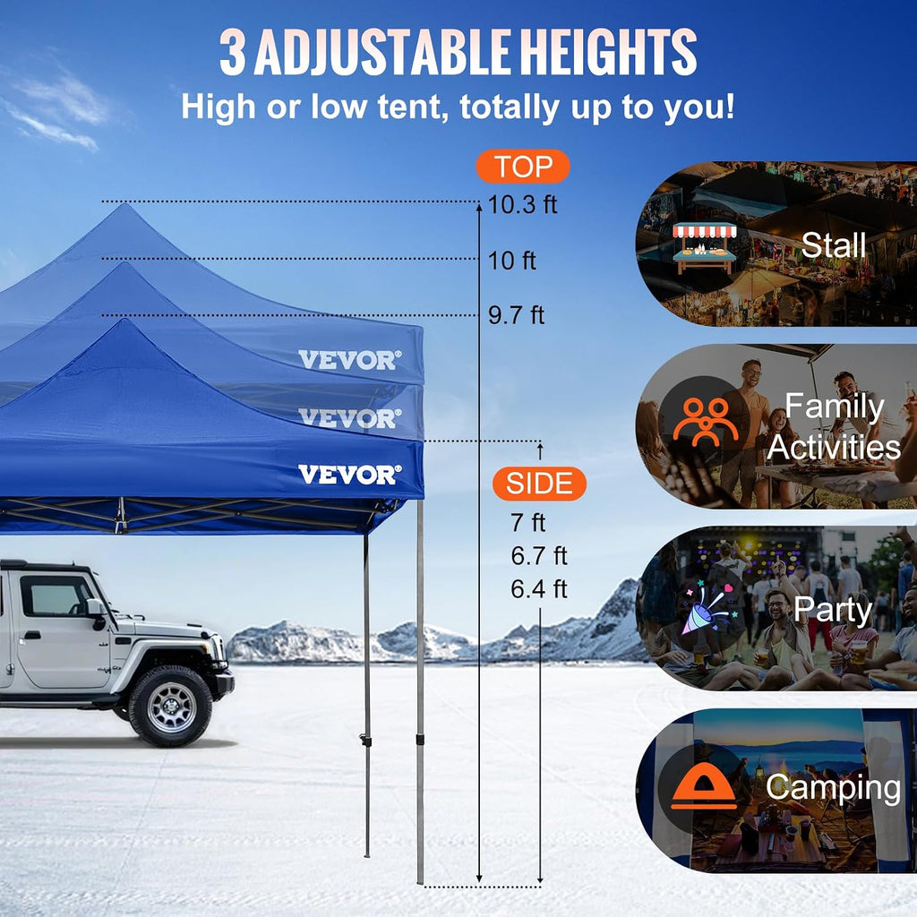 VEVOR 10x10 FT Pop up Canopy with Removable Sidewalls, Waterproof Winter Instant Canopies, Portable Gazebo Tent with Wheeled Bag, UV Resistant Enclosed Canopy for All-Weather Outdoor Events Blue