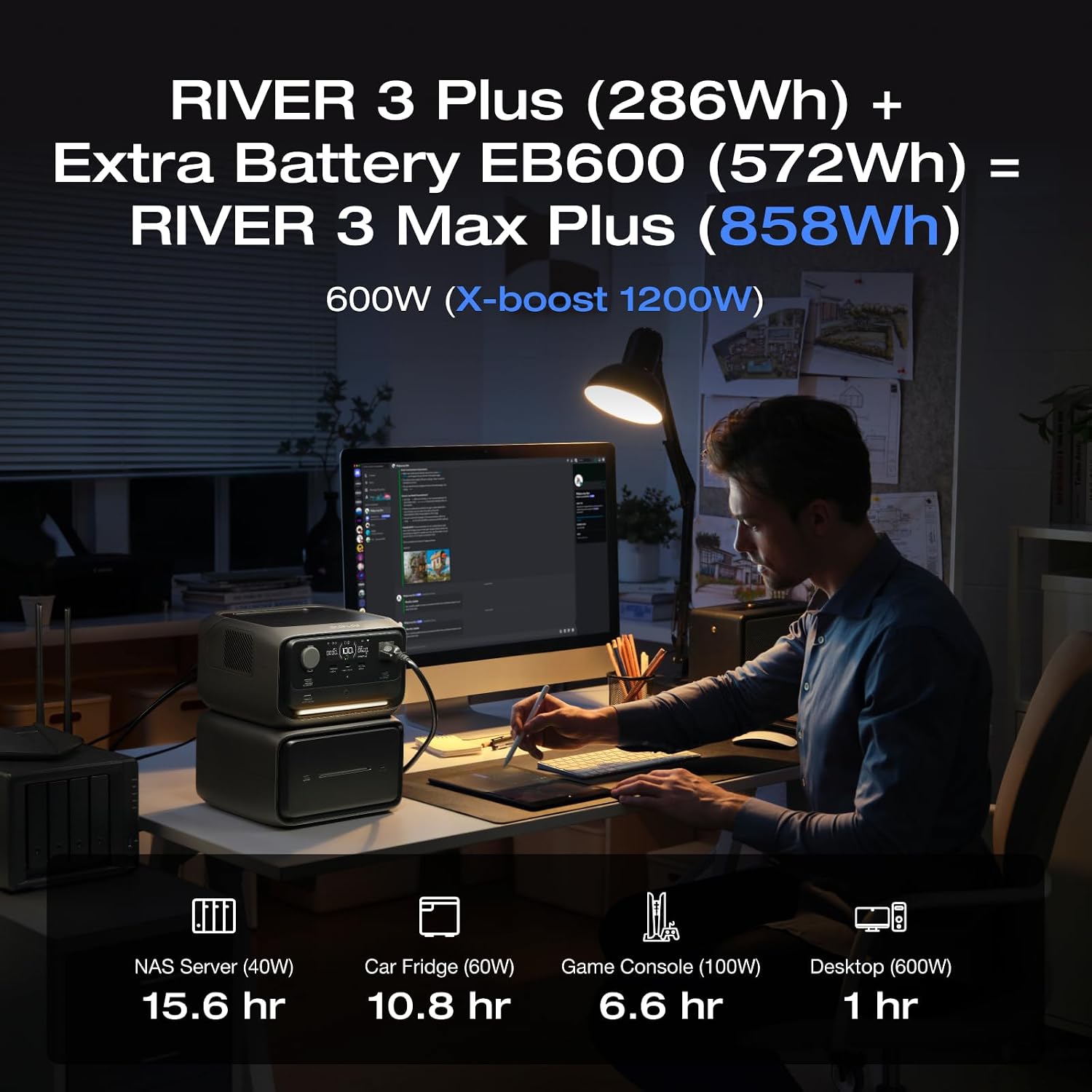 EF ECOFLOW River 3 Plus Portable Power Station Extra Battery EB600, 572Wh Expansion LiFePO4 (LFP) Battery with 10-Year Lifespan, Built-in 140W USB-C Port for Charging/Discharging, Use Independently