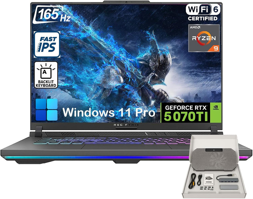 ASUS ROG Strix G16 Gaming Laptop, NVIDIA GeForce RTX 5070 Ti, 16' 16:10 165Hz IPS Display, AMD Ryzen 9 8940HX (Up to 5.3 GHz), 64GB DDR5 RAM, 2TB SSD, WiFi 6E, Backlit KB, Win11 Pro, with Accessories