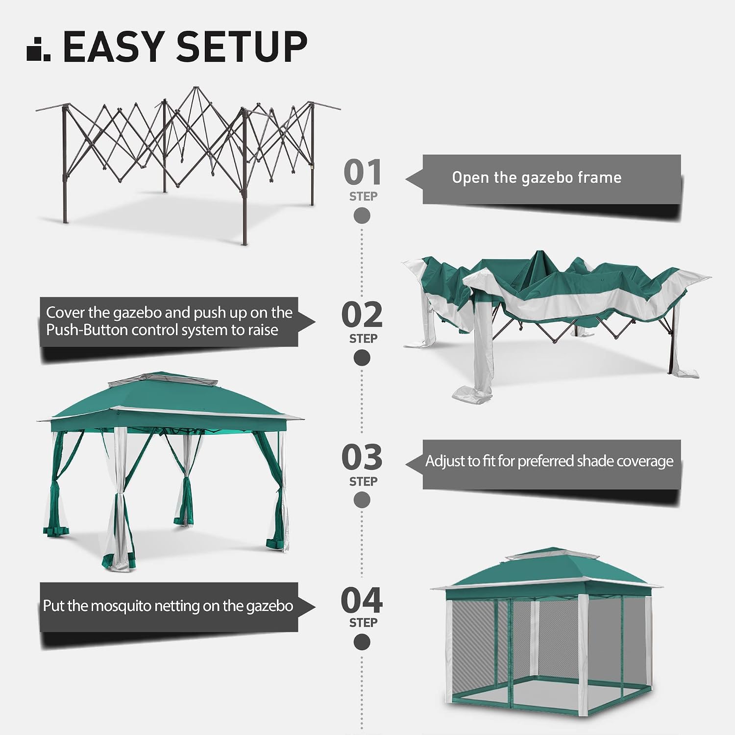 Joyside Pop Up Canopy Tent - 11'x11' Green Gazebo with Mosquito Netting