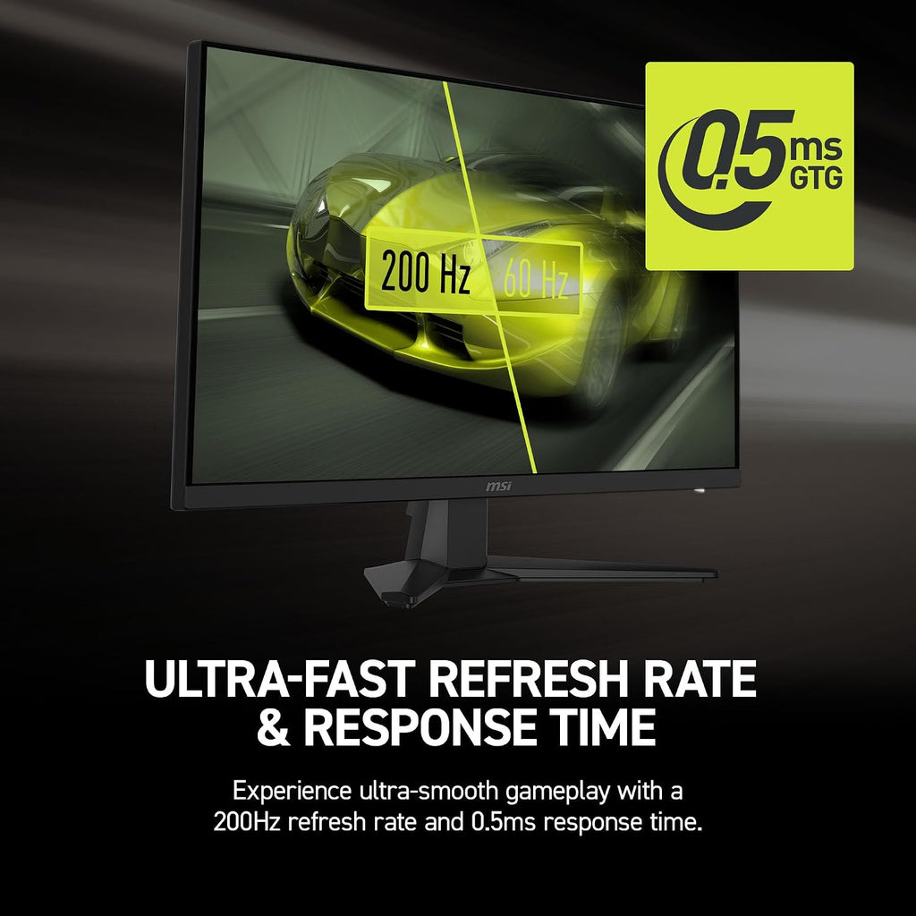msi MAG 272F 27-inch 1920 x 1080 (FHD) Gaming Office Monitor, 200Hz, Adaptive Sync, HDR Ready, HDMI, VGA Port, VESA Mountable, Tilt, 4-Side Slim Bezel,0.5ms, Black