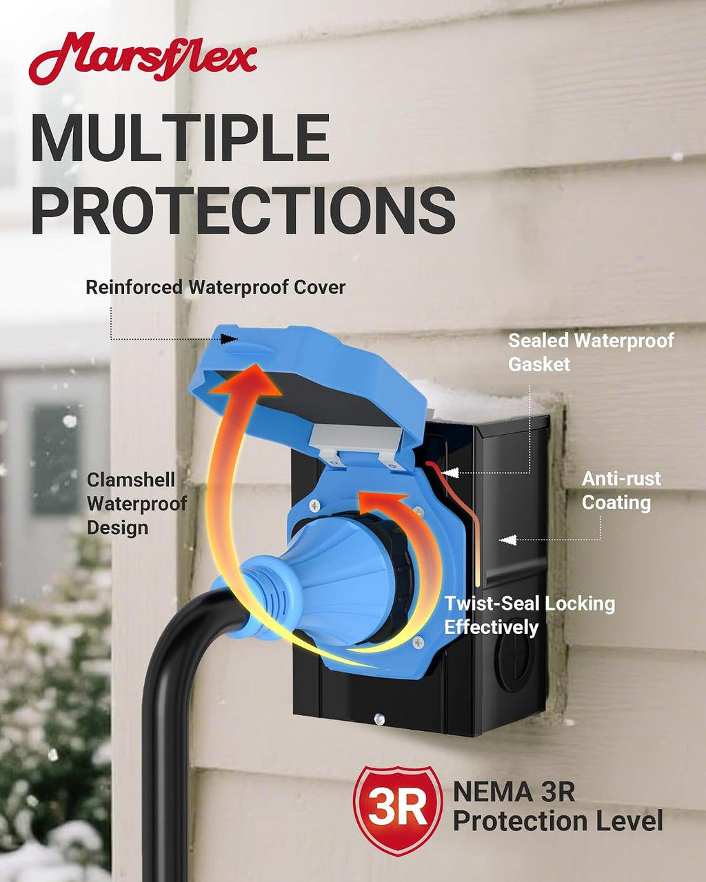 Marsflex 50 Amp Generator Cord and Power Inlet Box, 25FT 50 Amp Generator Cord, NEMA 14-50P / SS2-50R, for 125/250 Volt 12500 Watts, Weatherproof Outdoor Use with LED Power Indicator, ETL Listed