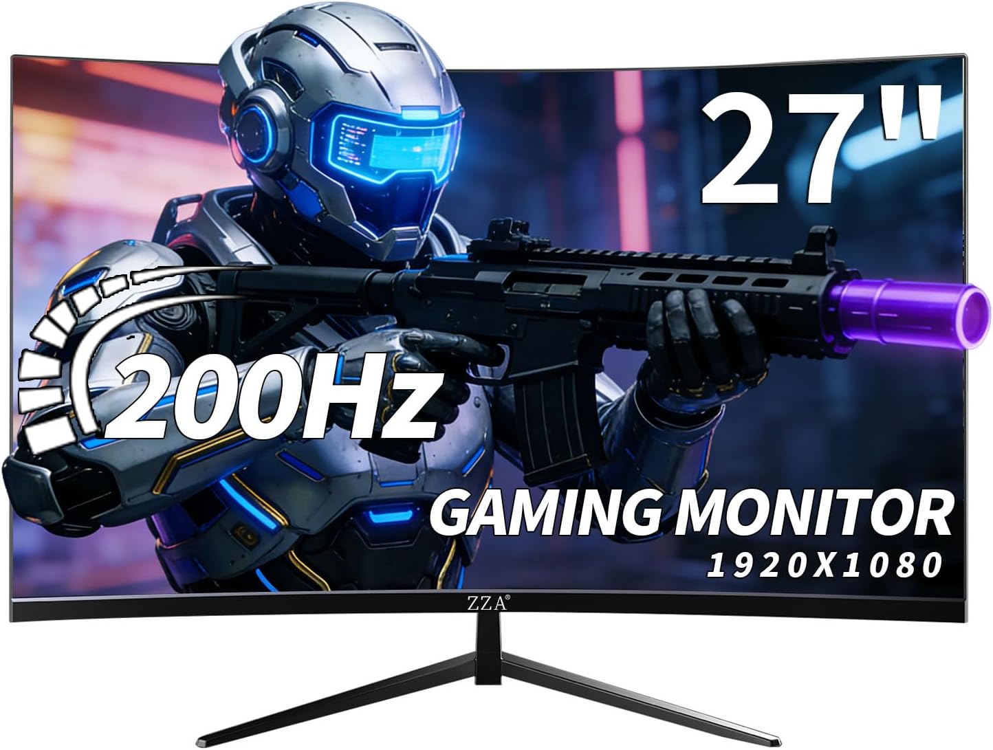 ZZA 27 Inch Gaming Monitor, 180Hz-200Hz Curved Monitor,VA PC Monitor,Full HD 1920x1080/180Hz Refresh Rate, 1ms Response, 100% sRGB, 1080p Resolution,FreeSync,VESA Mountable,DP 1.4 & HDMI 2.0 Ports