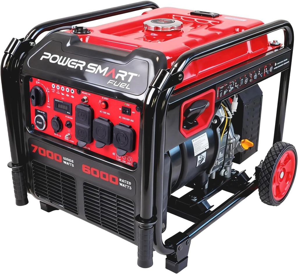 PowerSmart 7000-Watt Open Frame Inverter Generator, Electric Start Portable Generator for Home Backup & RV Camping - Gas Powered, 120V/240V Dual Voltage, Clean Power for Sensitive Electronics
