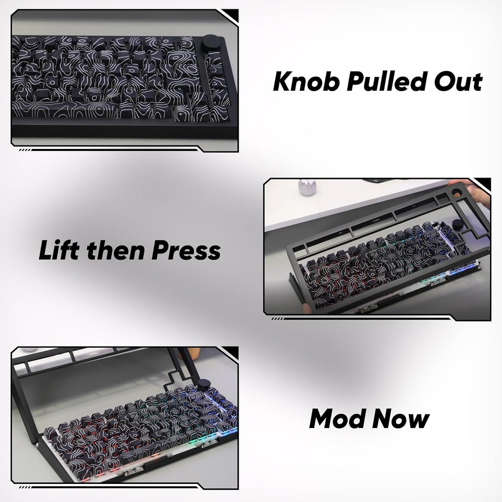 M1 V5 Aluminum Mechanical Keyboard 75% Topographic Theme Quick Release Gaming Keyboard with Knob, 8000 mAH RGB Hot-swappable White Custom Keyboard with Side-printed Keycaps Pre lubed Piano Switch