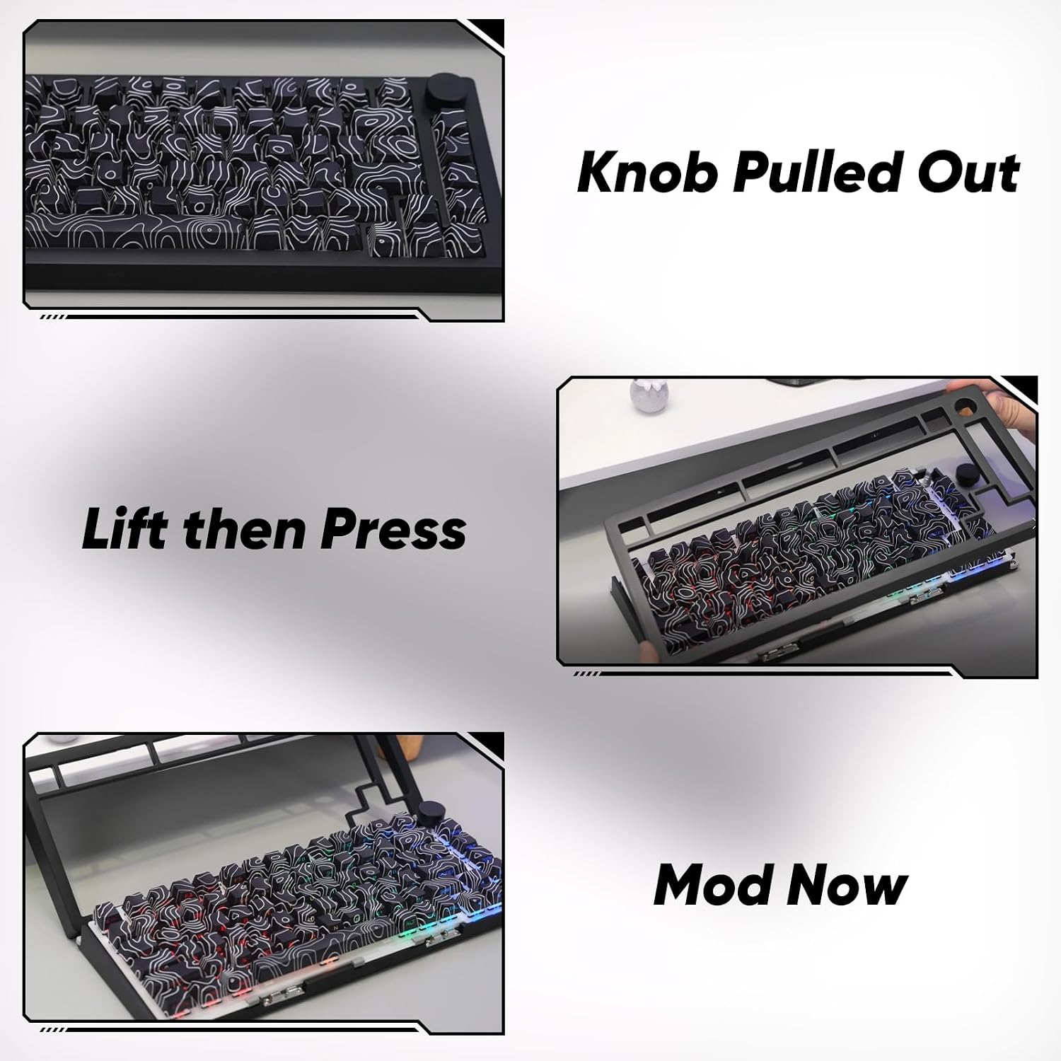 M1 V5 Aluminum Mechanical Keyboard 75% Topographic Theme Quick Release Gaming Keyboard with Knob, 8000 mAH RGB Hot-swappable White Custom Keyboard with Side-printed Keycaps Pre lubed Piano Switch