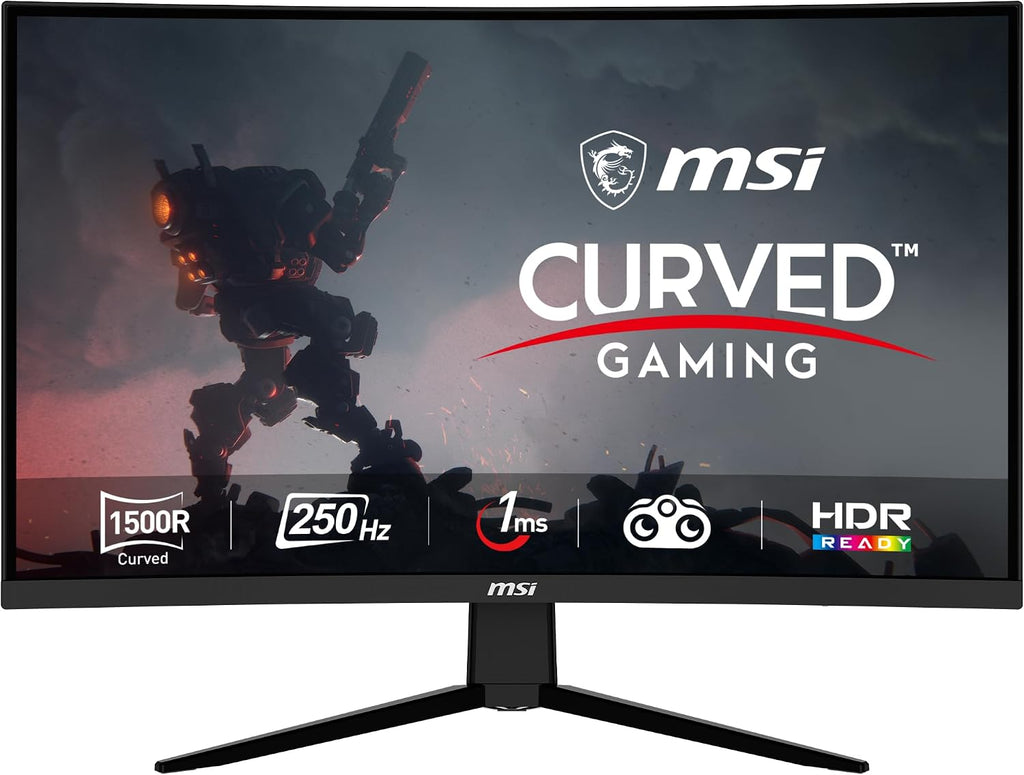 msi G32C4X, 32' Gaming Monitor, 1920 x 1080 (FHD) Curved Gaming Monitor, 1 ms, 250Hz, FreeSync, 1500R, HDMI, DisplayPort, Tilt Adjustable.