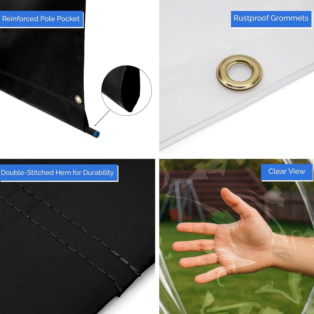 Covers & All Vinyl Outdoor Curtains for Patio Waterproof – 12 oz Outdoor Clear Panel Curtains, Gazebo Curtains with Brass Grommets for Pergola, Porch & Patio Walls for Winter (8 x 7 ft, Black)