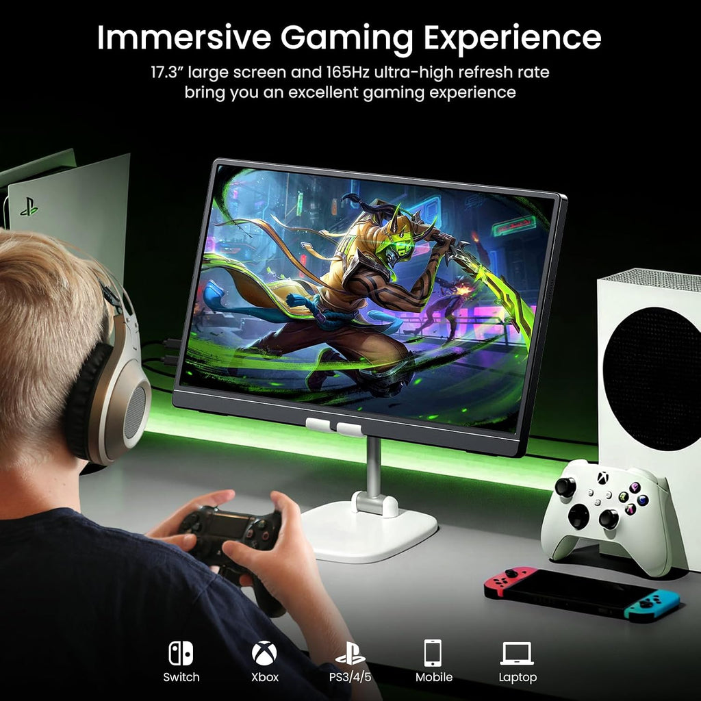 VILVA 17.3'' Portable Monitor 2.5K QHD 165Hz Gaming Display, Ultra-Slim Metal Body, Built-in Stand, USB-C HDMI External Monitor for Laptop, PC, PS5, Xbox, Switch