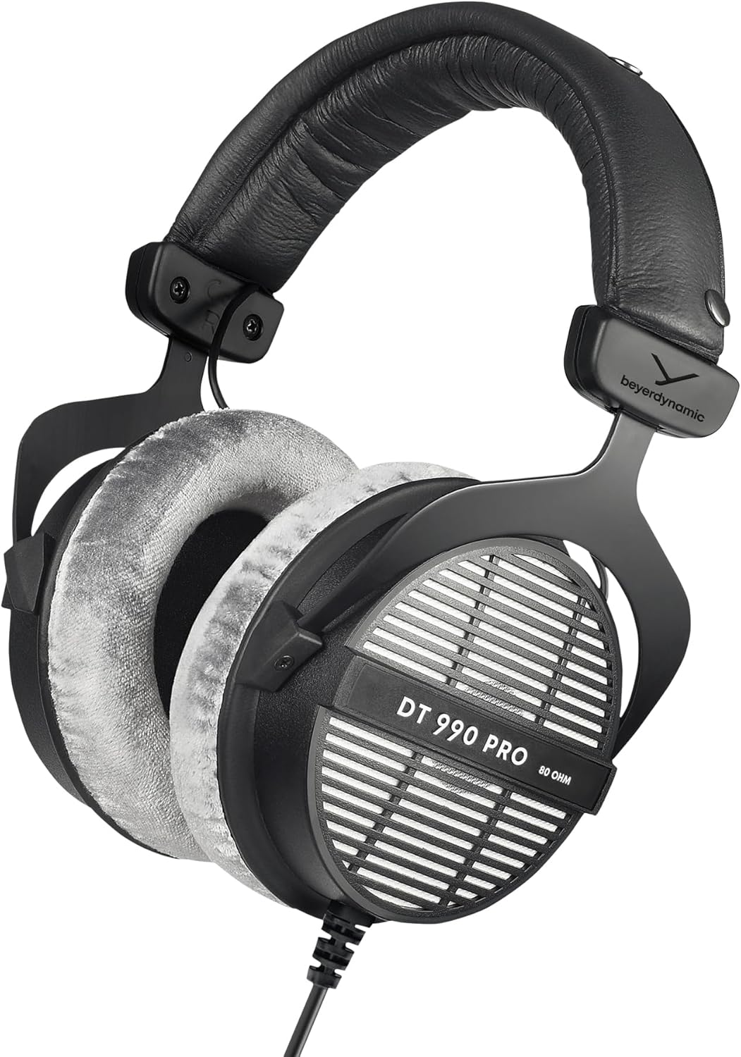 beyerdynamic DT 990 PRO, 80 Ohm, Open Back, Over Ear, Wired Professional Studio Headphones, Gaming, Podcast, Audiophile, Mixing, 3m Straight Cable, Black with Gray Velour Ear Pads
