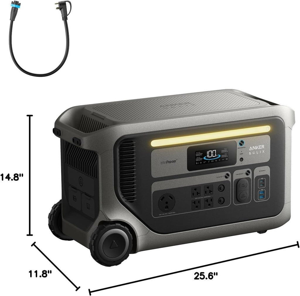Anker SOLIX F3000 Portable Power Station and TT-30 Charging Cable，3,072Wh, 6,000W Recharging, Solar Generators for Home Use, For Power Outages, Camping, RVs, Emergencies