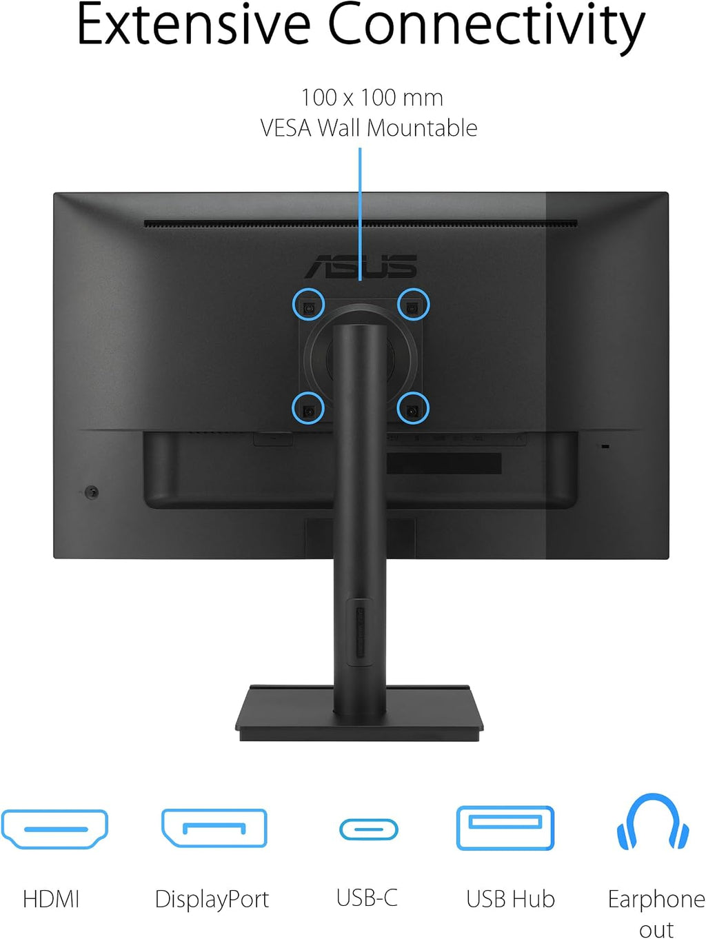 ASUS 27' 4K Business Monitor (VA27UCPS) - UHD (3840 x 2160), IPS, 99% sRGB, HDR-10, USB-C PD65W, USB Hub, Speakers, Eye Care, Ergonomic, VESA Wall Mountable, Green Sustainability, 3 yr Warranty