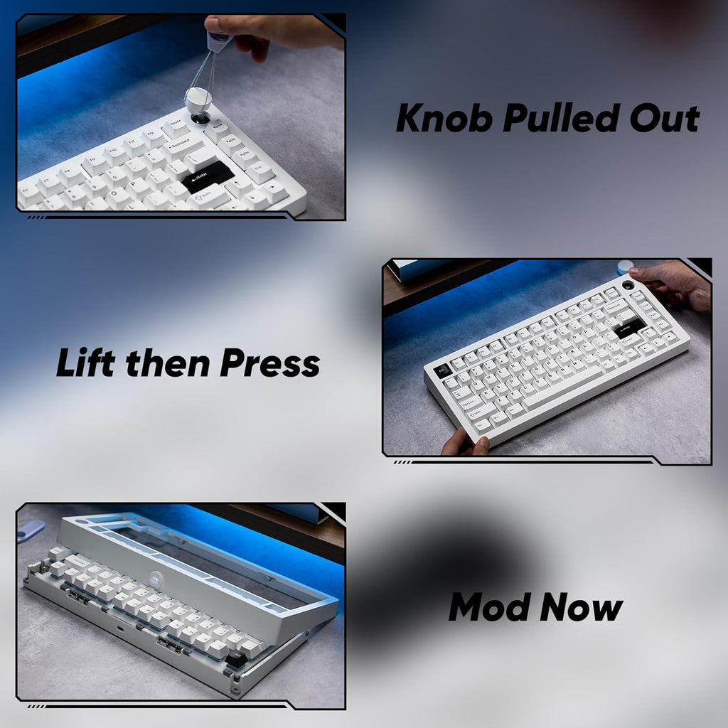 MONSGEEK M1 V5 Aluminum Mechanical Keyboard 75% Quick Release Gaming Keyboard Blcak on White with Knob 8000 mAh RGB Hot-swappable Pre-lubed Cilantro Switch, Piano Switch