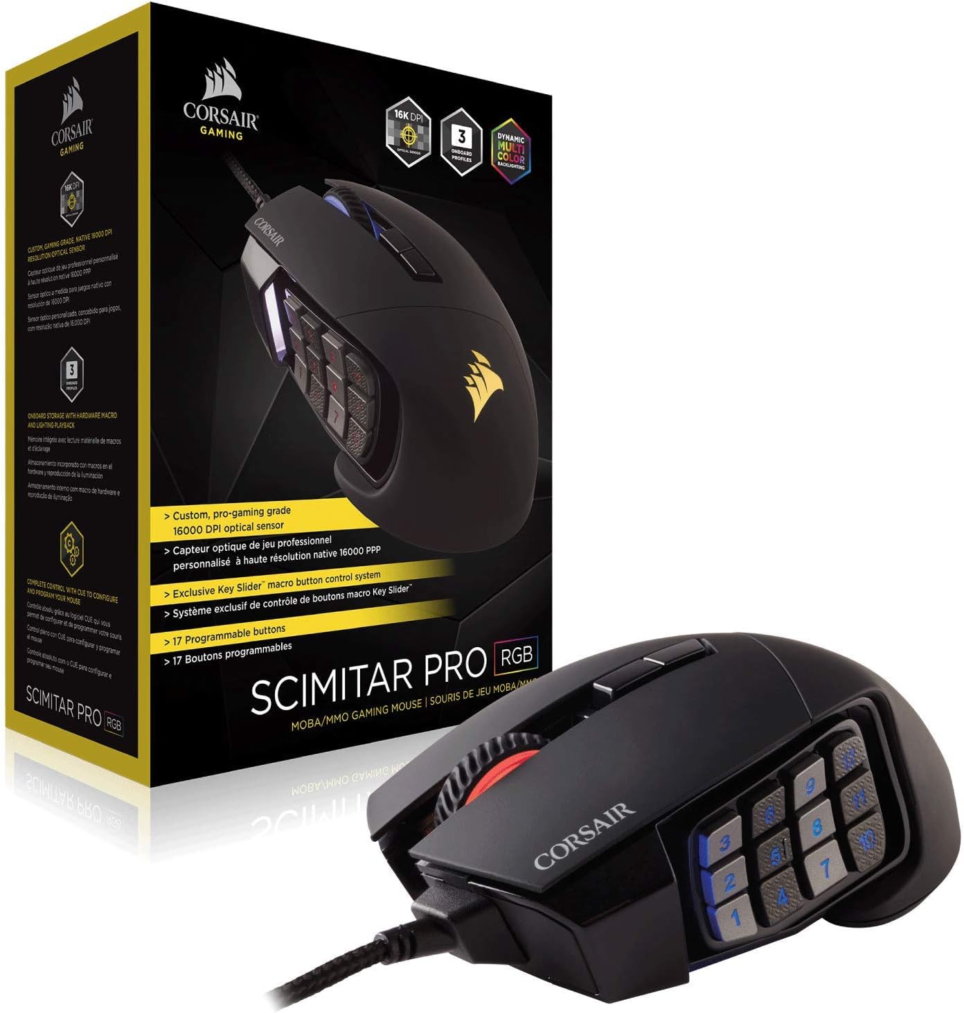 Corsair Scimitar Pro RGB Optical MMO Gaming Mouse (16,000 DPI Optical Sensor, 12 Programmable Side Buttons, 4-Zone RGB Multicolour Lighting, On-Board Storage) - Black
